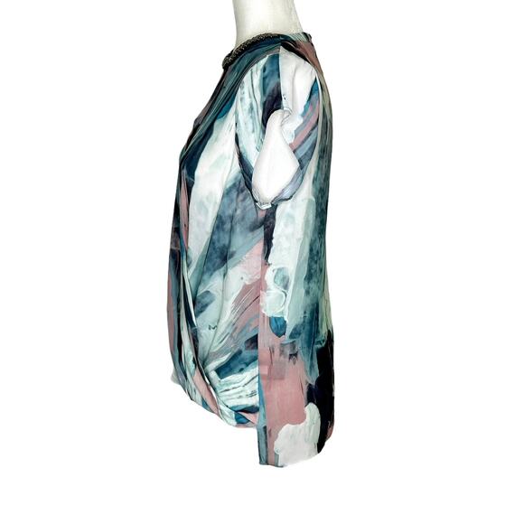 Mossimo Target Pastel Blue Pink Gray Faux Wrap Beaded Neck  Blouse - Picture 5 of 9